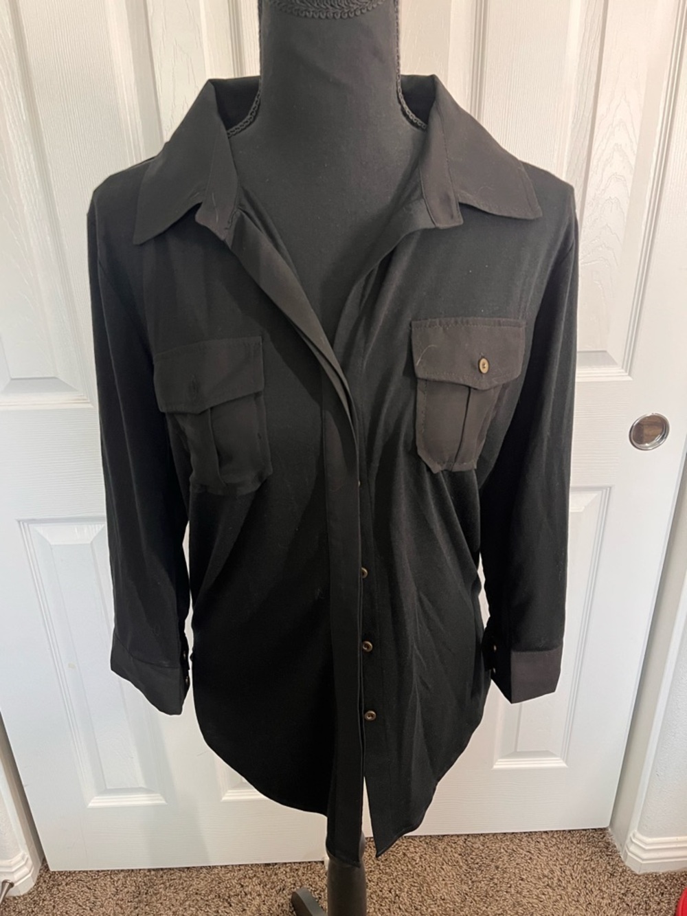Black Button-Front Utility short or long Shirt. - Picture 4 of 16